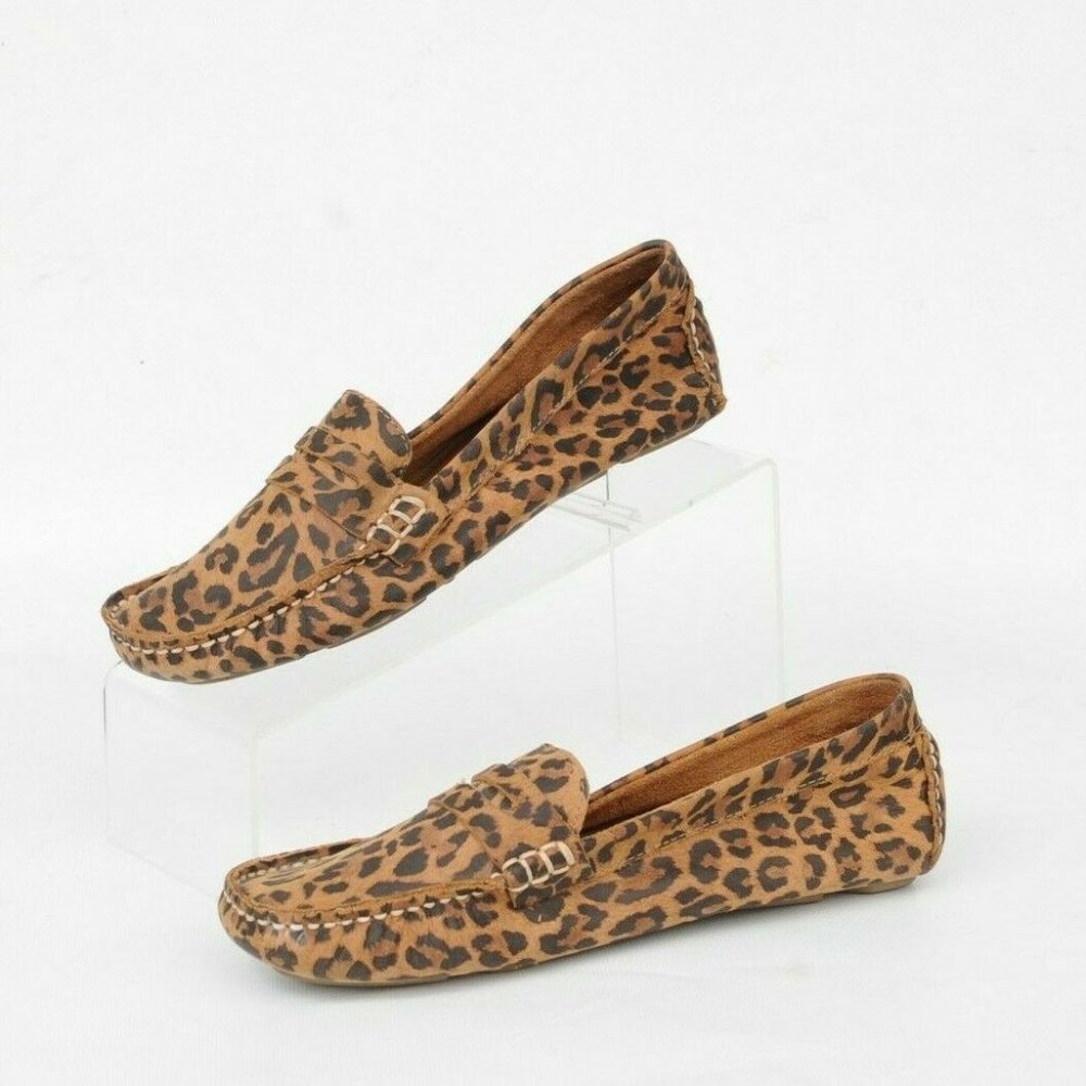 Charleston Shoe Co Tradd Leopard Nubuck Leather Moc Penny Loafer Shoe Womans 8